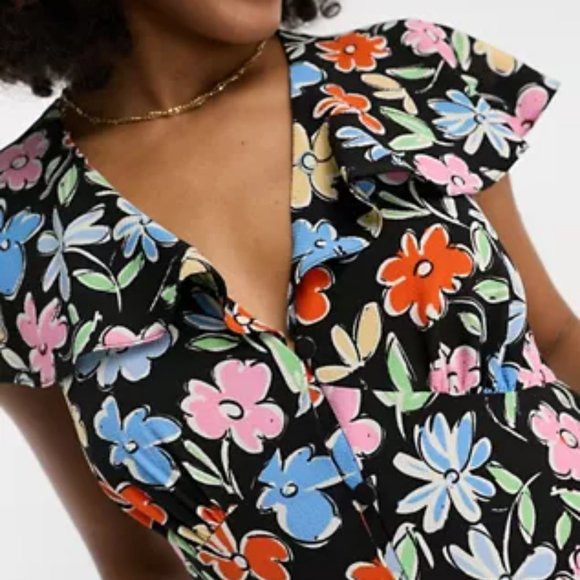 ASOS DESIGN flutter sleeve floral midi tea dress/NWOT/8 - Picture 3 of 16